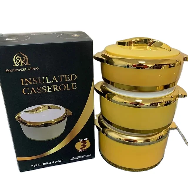 Eid al-Fitr round cheap food warmer sets for stainless steel 1.5L+2L+2.5L Qatar Oman insulated casserole food warmer