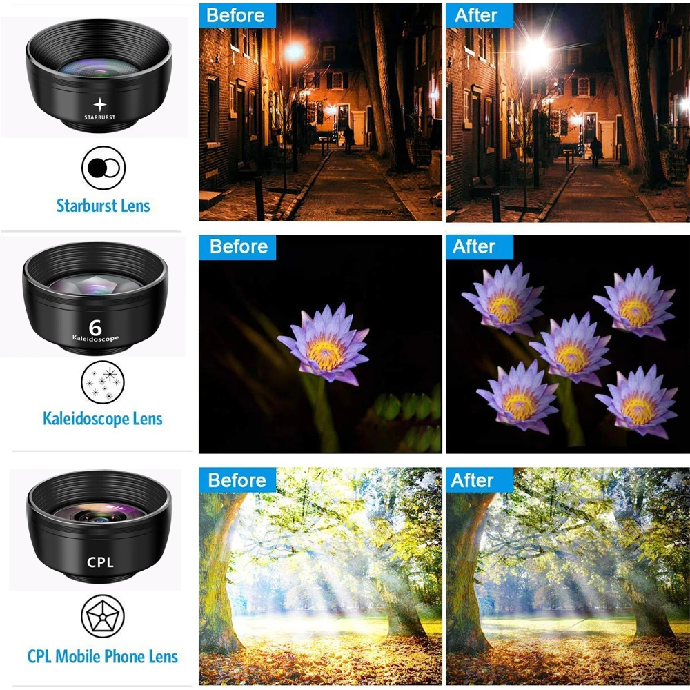 7 in 1 Phone Lens Mobile Camera Accessories Smartphone Lenses External Wide Angle Macro Fisheye Zoom Lens kit