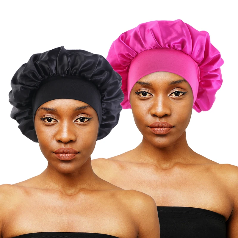 Best Selling Sleep Bonnets Two Pieces/Set Good Quality Caps Adjustable Wide Band Satin Bonnets
