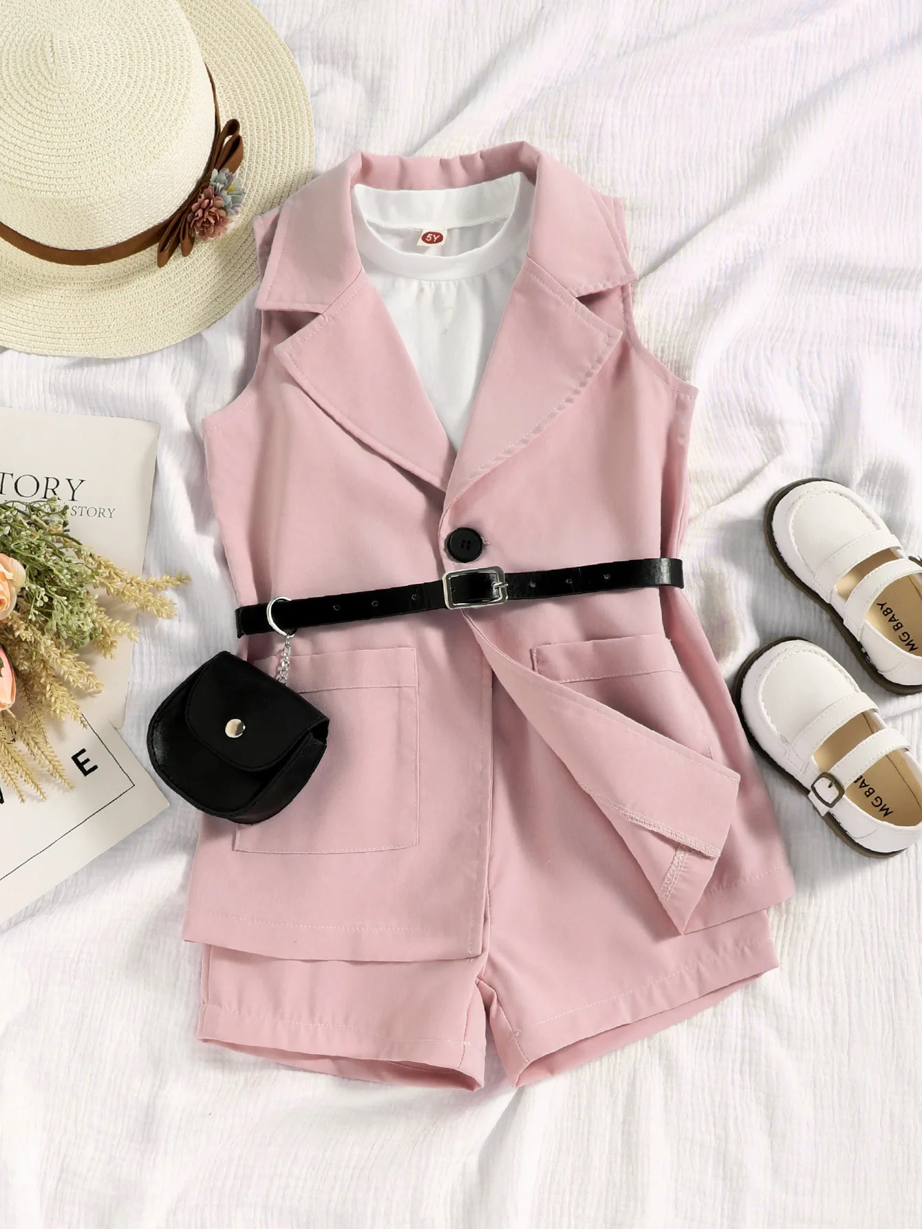 Hot selling summer 4 pieces set beautiful without clothes fashion for baby girls 7 years