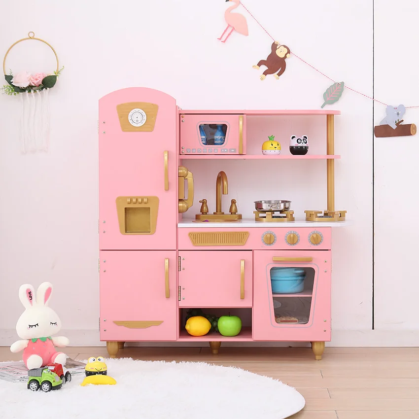 New Released Kids Wooden Kitchen Set Accessories with Plastic Toys Wood Children  Eco Play
