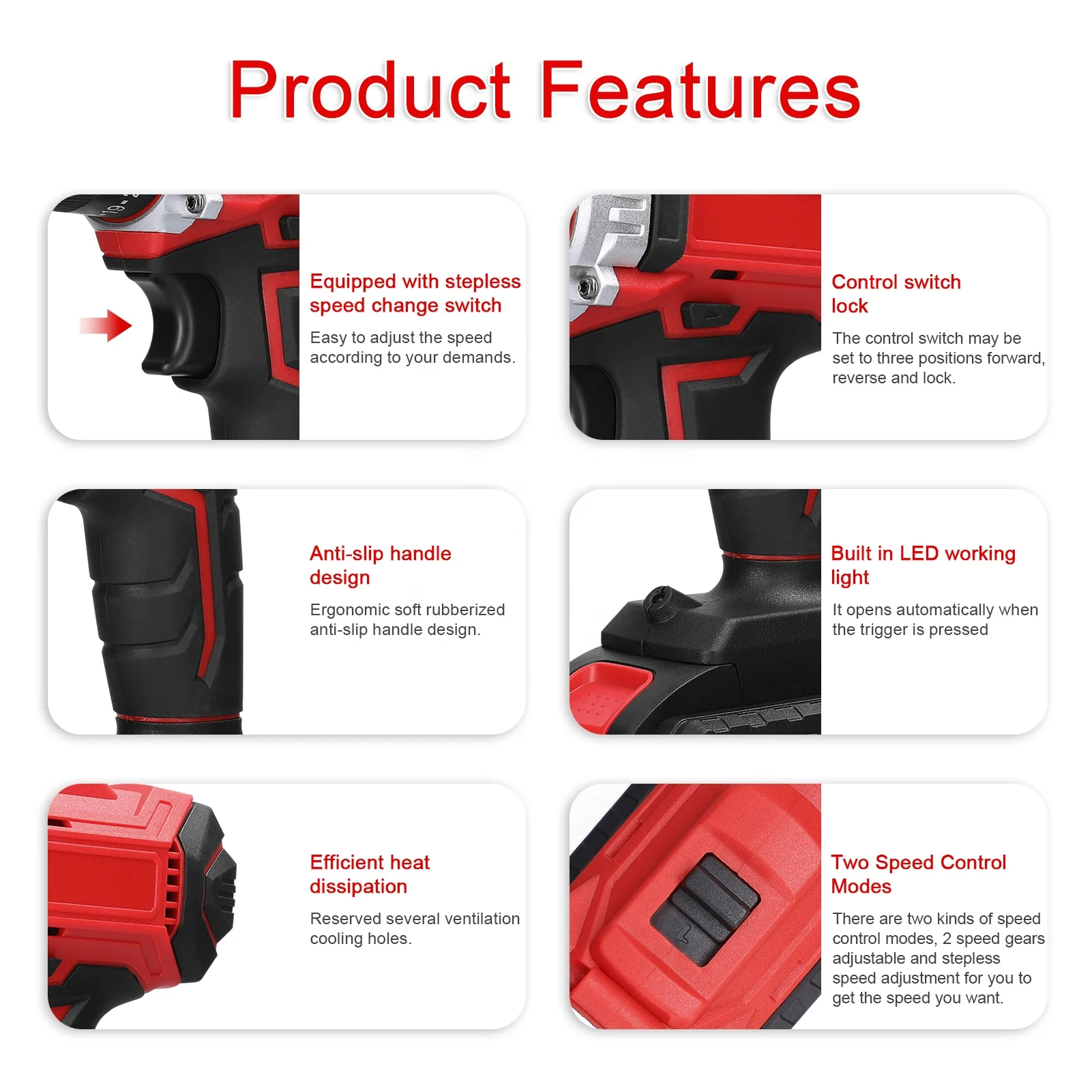 Household Multifunctional 21V Electric Drill 2 Speeds Control Stepless Speed Regulation Rotation Ways