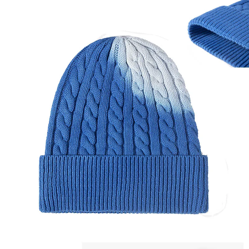 High quality women fashion plain beanie knitted custom logo men outdoor winter warm gradient tie die beanie hat