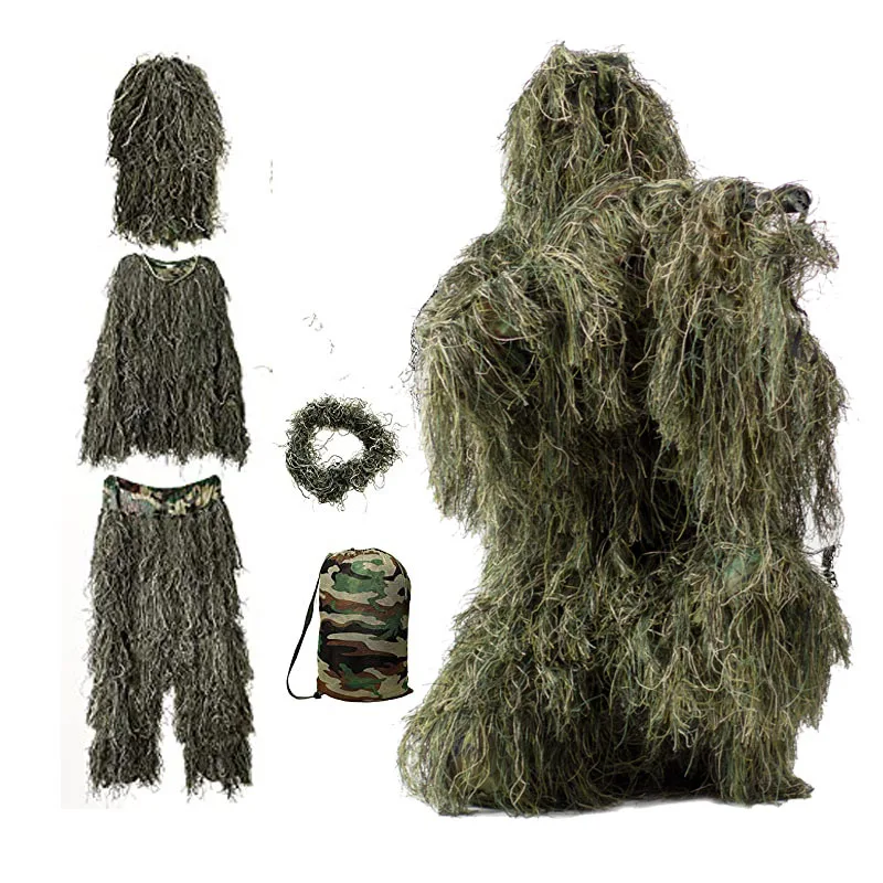 Gujia Ghillie Costume Fall Forest Full Green Xxxl 3Xl 4Xl 5Xl Mesh Lining 3D Camo Camouflage Ghillie Suit For Hunting