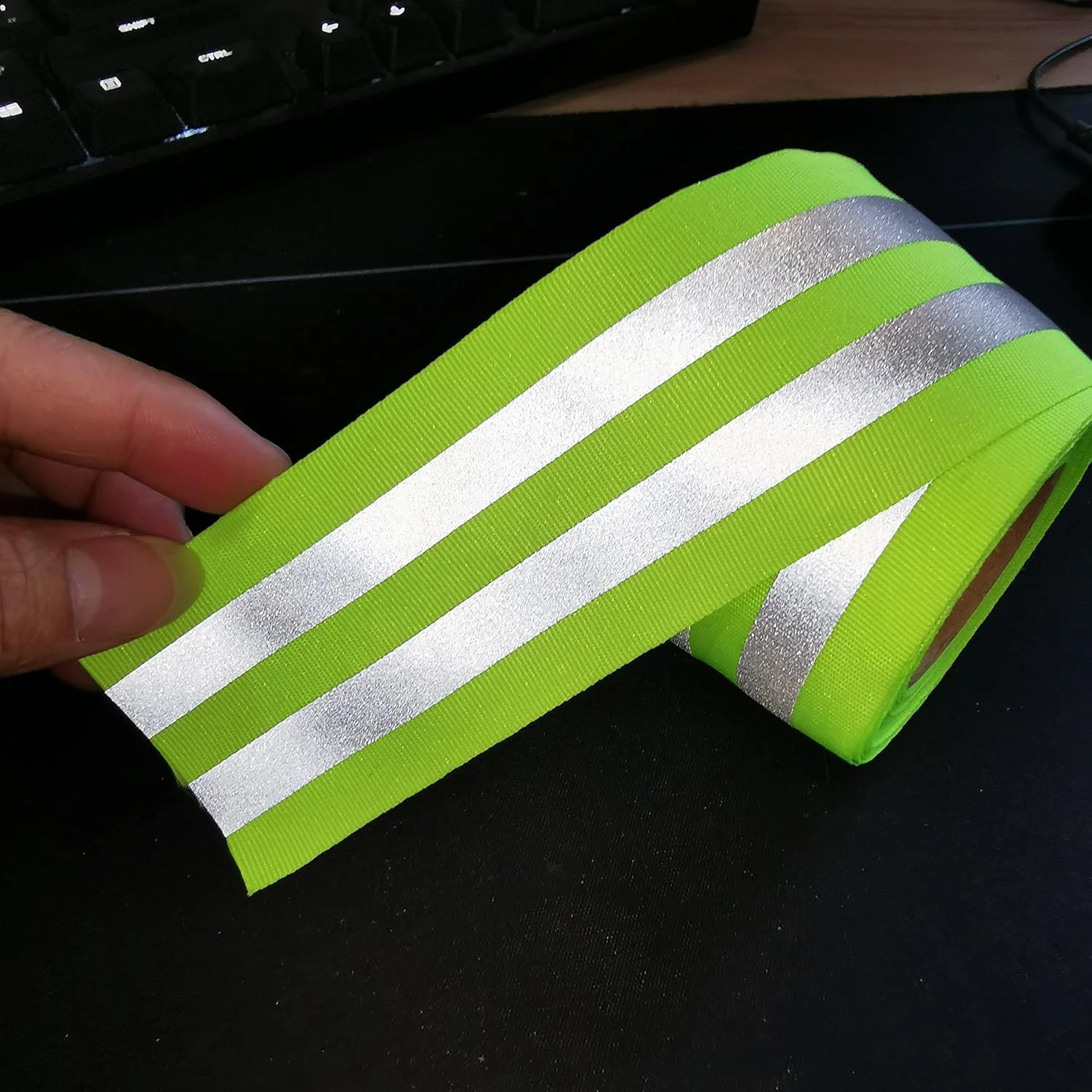 High Visibility Reflective Tape Sewn Safety Webbing 2 Light Width Warning Fluorescent for Clothes School Bag Raincoat Green