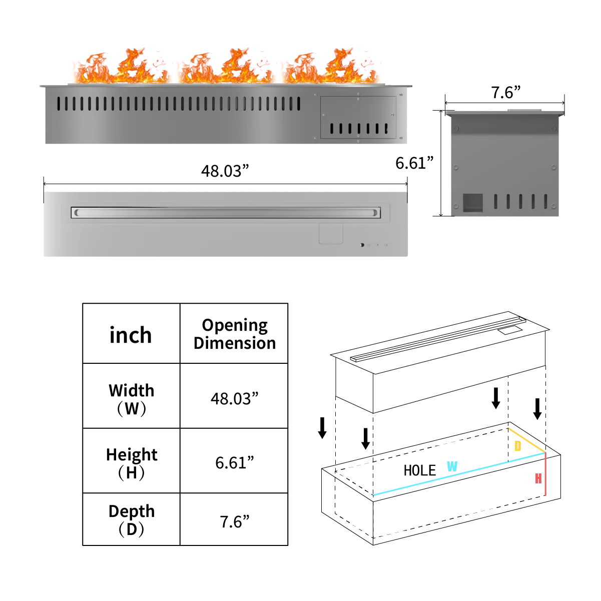 48-Inch Indoor Smart Electric Ethanol Fireplace with Remote Control Automatic Kamin Bioethanol Burner Steel and Metal Material