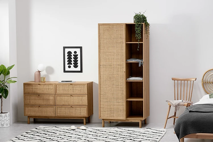 Rattan Furniture Modern Nordic Living Room TV Stand Kitchen 6 Wooden Chest Drawers Storage Cabinet