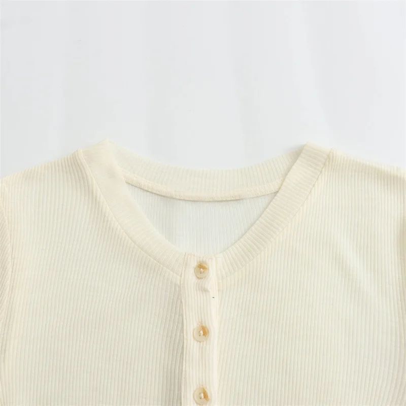 TAOP&ZA white slightly see-through short long-sleeved 2024 thin slim fit pure desire base knitted T-shirt top for women 8779153