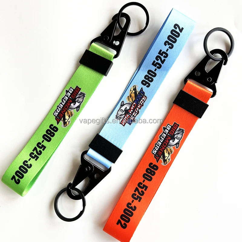 Hot Sale Eagle Buckle Nylon Polyester Fabric Motorcycle Carabiner Short Lanyard Custom Keychain Keys Lanyard