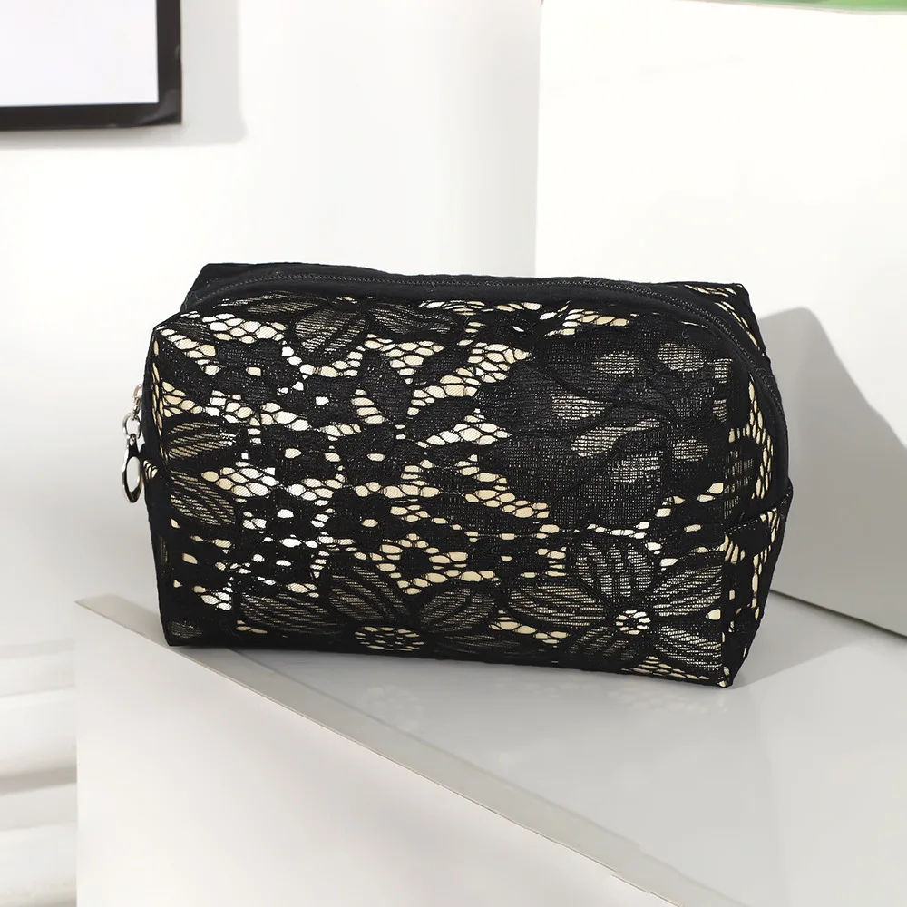 Factory wholesale custom lace flower makeup bag ins Korean style polyester lace octagon bag travel portable storage toiletry bag