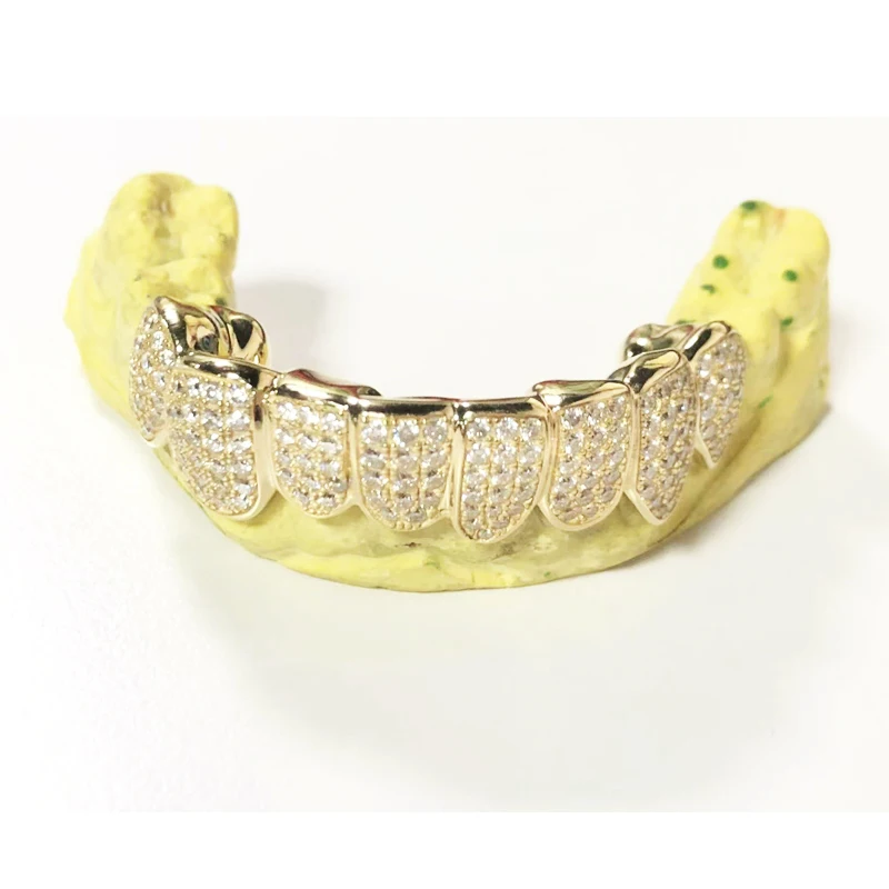 Jasen Jewelry Custom Made D grade Moissanite Diamond 6 Bottom 10k solid gold Teeth Grillz Custom for Rapper