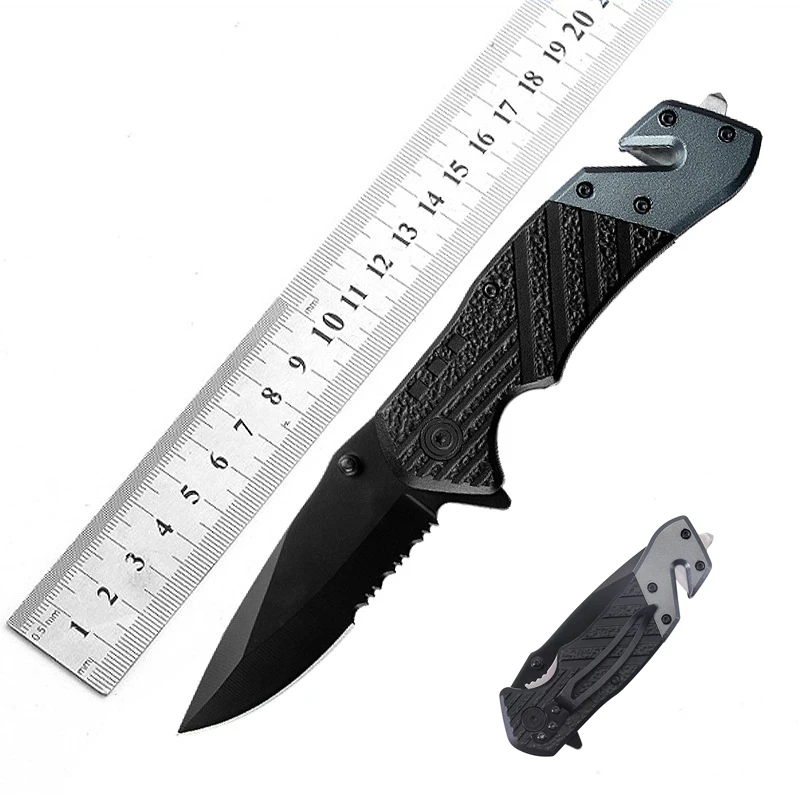 Outdoor survival kit camping multi tactical knife stainless steel folding knife for hunting with window breaker