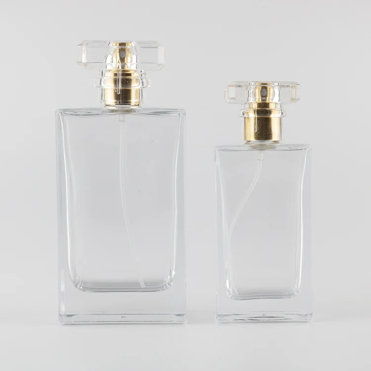 Custom Made Empty Rectangle Clear Perfume Bottle 100ml Square Refill Travel Glass Atomizer Spray with Pump
