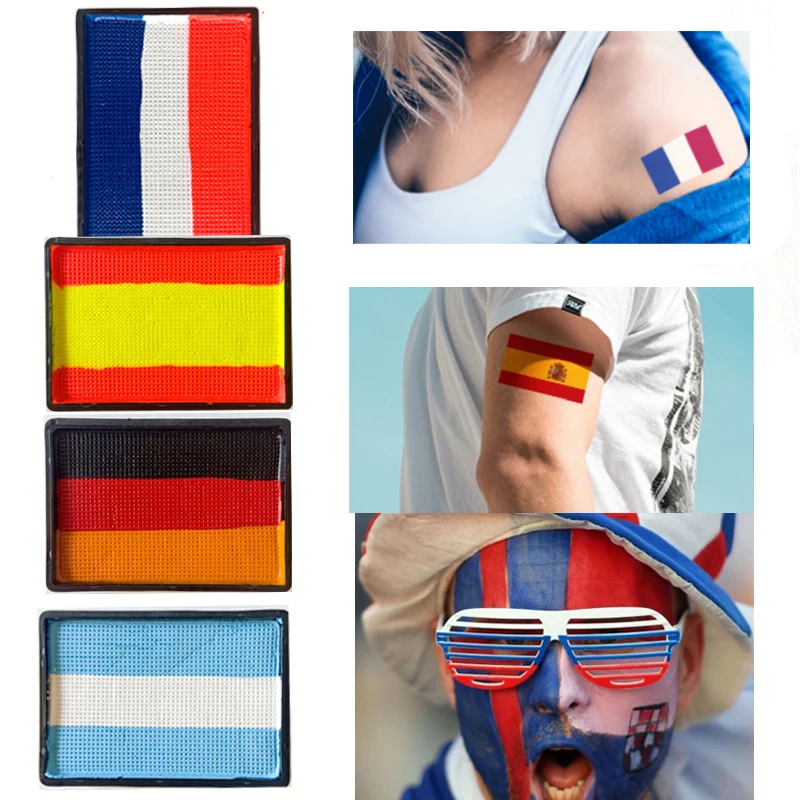 Water Activated Football Cheering World Cup Body Art Face Painting Rainbow Split Cake