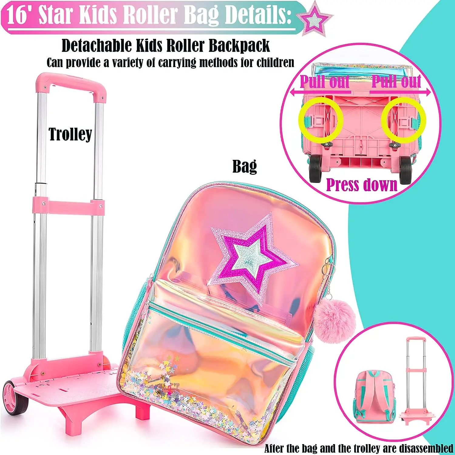 Kids Trolley Wheeled Backpack Set Children Backpack with Wheels Trolley School Bag School Rolling Backpack Bag For Girl Boy