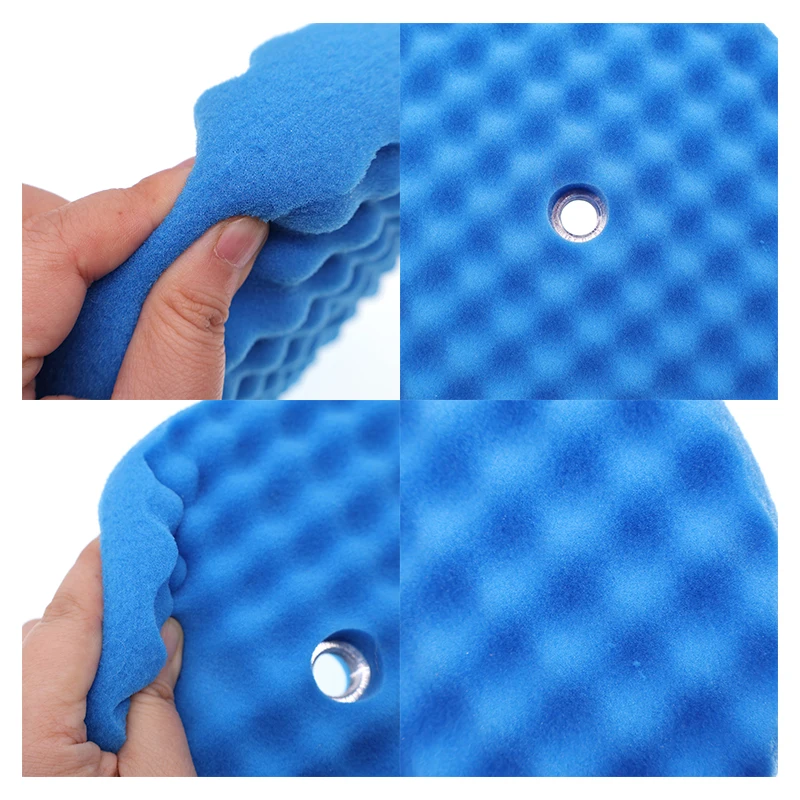 8Inch Blue Double-side 5/8' or M14 Medium Cutting Wave Buffing Sponge Waffle Foam Polishing Pad for Auto Care Sanding Waxing