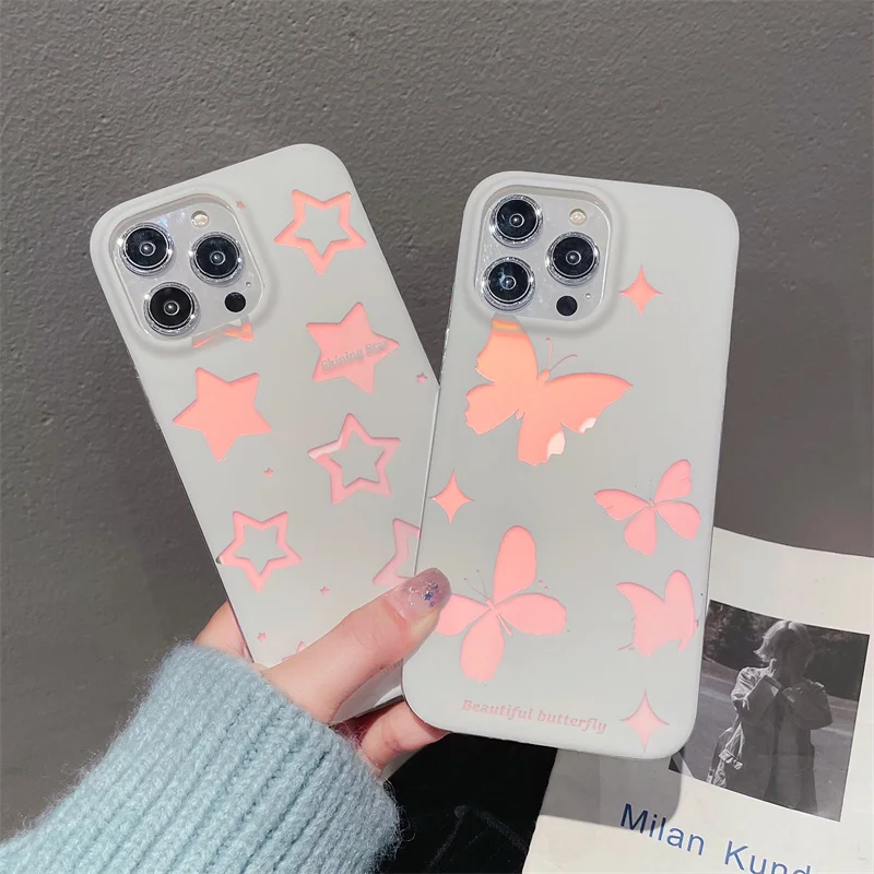 Ins hot sale bling designer phone cases luxury for iphones 14 pro 11 12 13 14 with butterfly star pattern