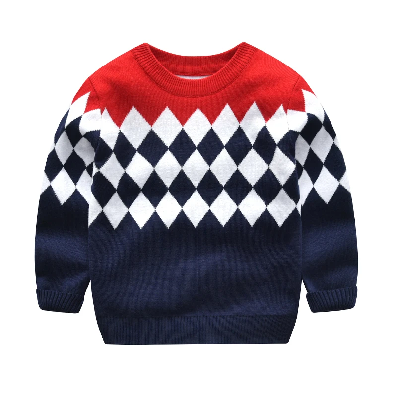 Free Sample Modern Double Layer Argyle Comfortable Autumn Winter Warmth Toddler Children Boys Pullover Sweater