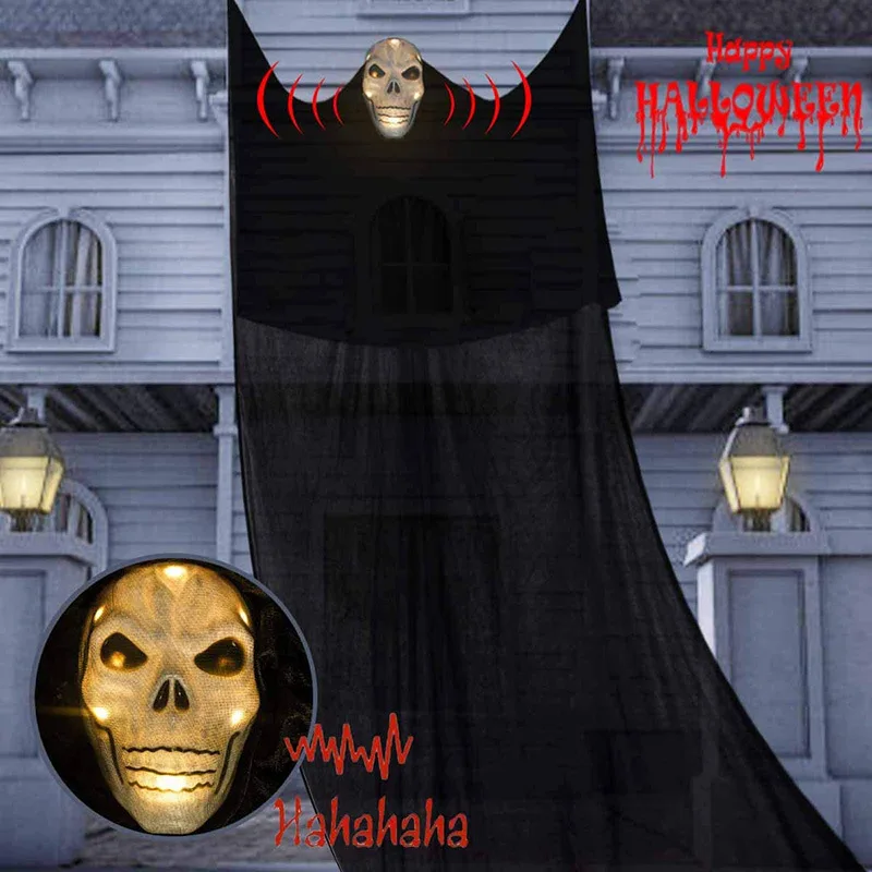 Halloween decorations voice-activated glow-emitting sound scary ghost masks Great Hanging ghosts