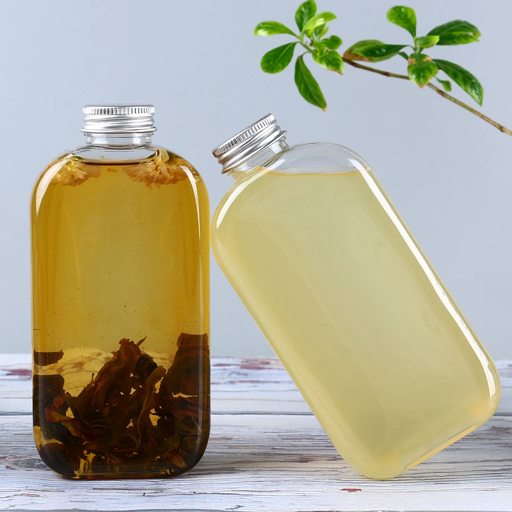 12oz Juice Bottles Clear Juice Jar Cold Brew Coffee Beverage Wine Drinking Milk Water Plastic Bottle With Straws Cap