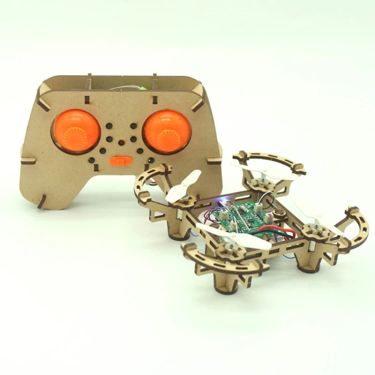 XYQ-1 Aircraft Wooden Drone STEM Education Kids Quadcopter Toy Pocket Aircraft Assemblv Drone Sideward Flicht LED DIY Drone