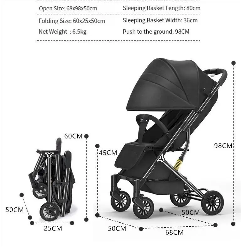 New Brown Lightweight Steel Strollers Travel System Aluminum Alloy Frame Stroller Wago