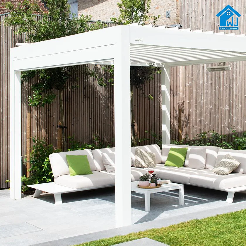 Motorized Opening Louvered Roof Swimming Pool Pergola House With LED Strips Aluminum Retractable