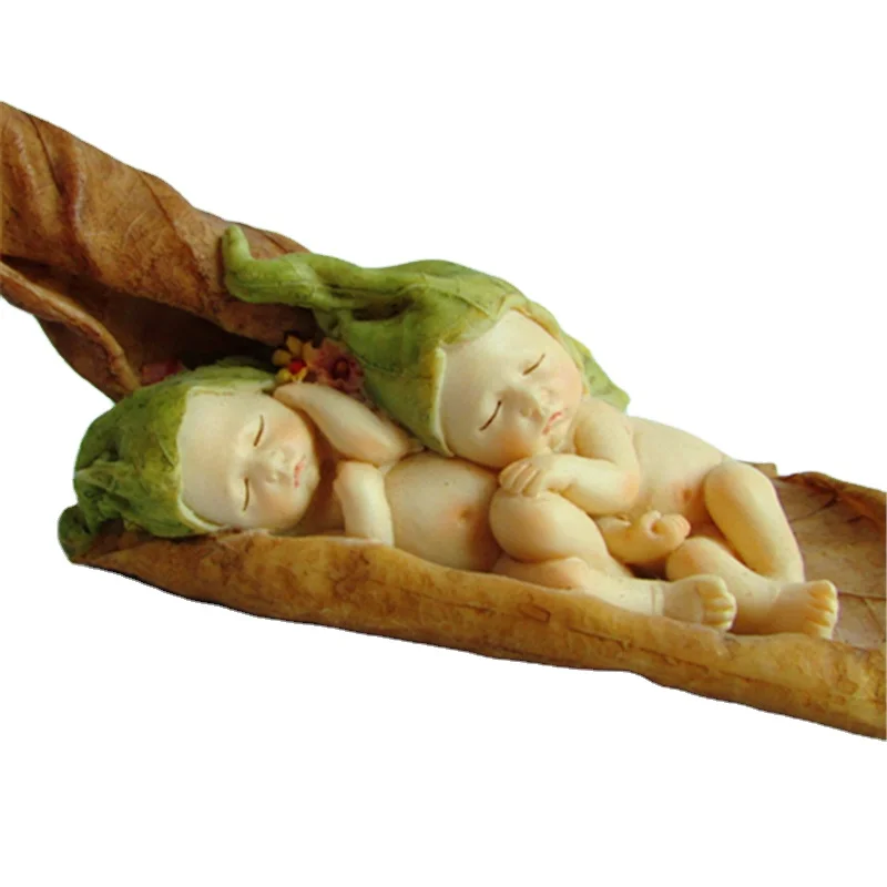 ED9515A Return Gifts for Kids Birthday Decoration Resin Handmade Gifts Leaf Baby Figurine