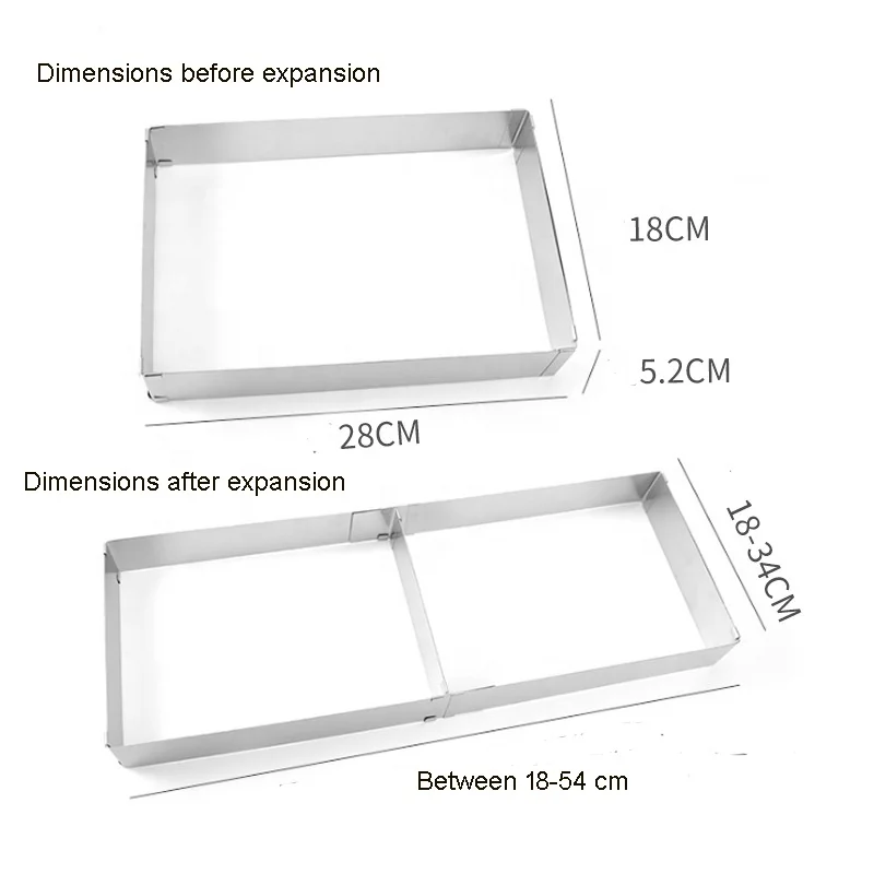New Design Stainless Steel Adjustable Rectangle Cake Mold Baking Circle Mousse For Kitchen Baking Cooking Tool