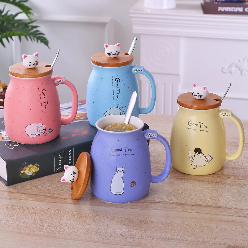 Creative cat animal office tea ceramic milk cartoon cup nice birthday gifts with spoon and lid porcelain gift beverage drink mug