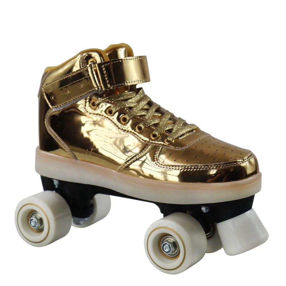 Professional Level Outdoor Quad & Double 4-Wheel Roller Skating Shoes Synthetic Leather PU Flashing Feature-for Rental Rinks