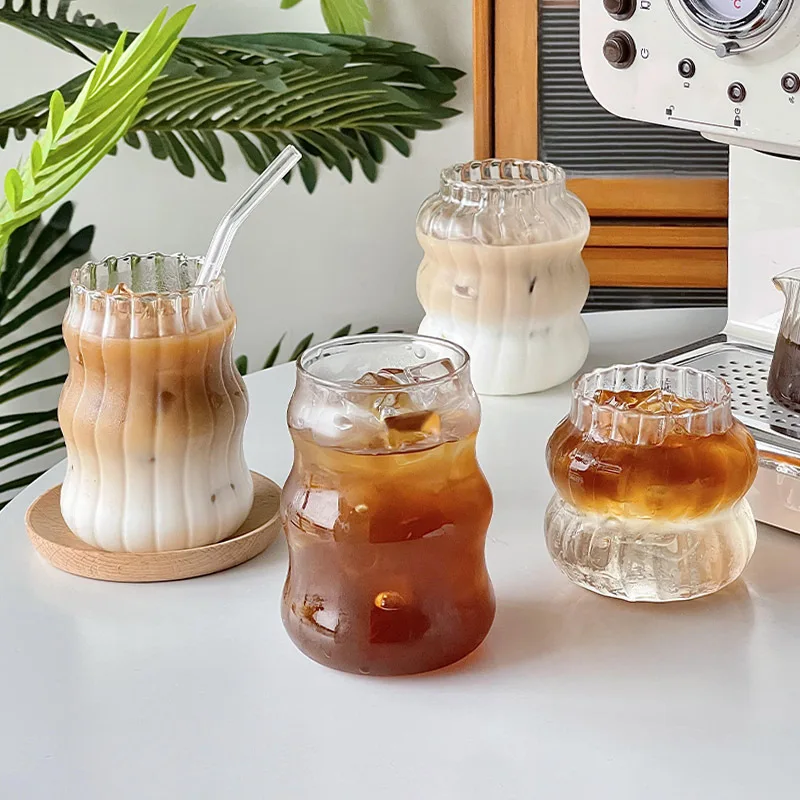 Wholesale vertical stripe glass ice coffee cup drinkware juice glass cup