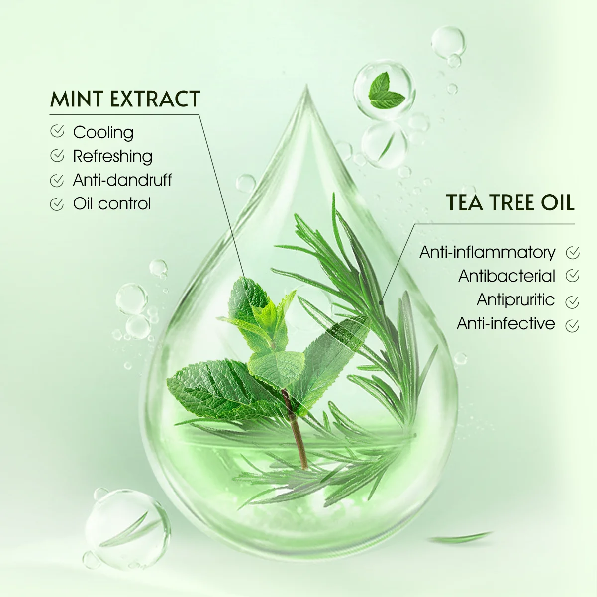 Love Yourself Hair Care Set Relieve Itching Improve Scalp Healthy Mint TeaTree Shampoo And Conditioner