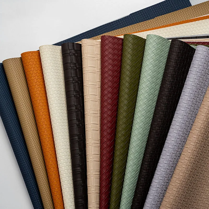 Custom Weave Texture 1 mm Synthetic Faux PVC Basket Weave Leather for Bag Handbags Furniture Making Wallpaper Phone Case Cover