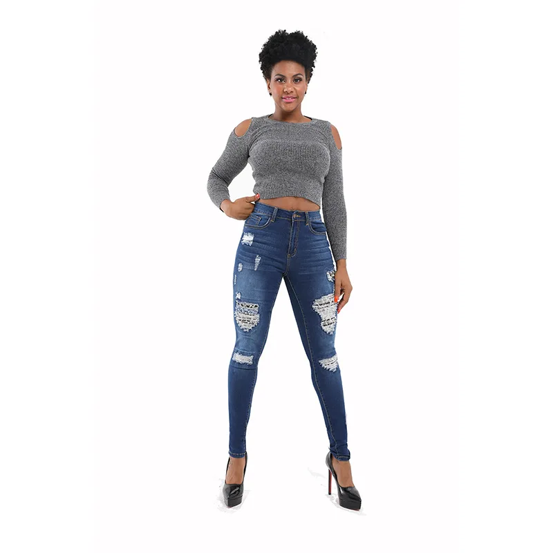 
New Design Femme Blue Slim Jeans Legging Mujer Long Skinny Pants Lady Stretch Ripped Jeans Women 