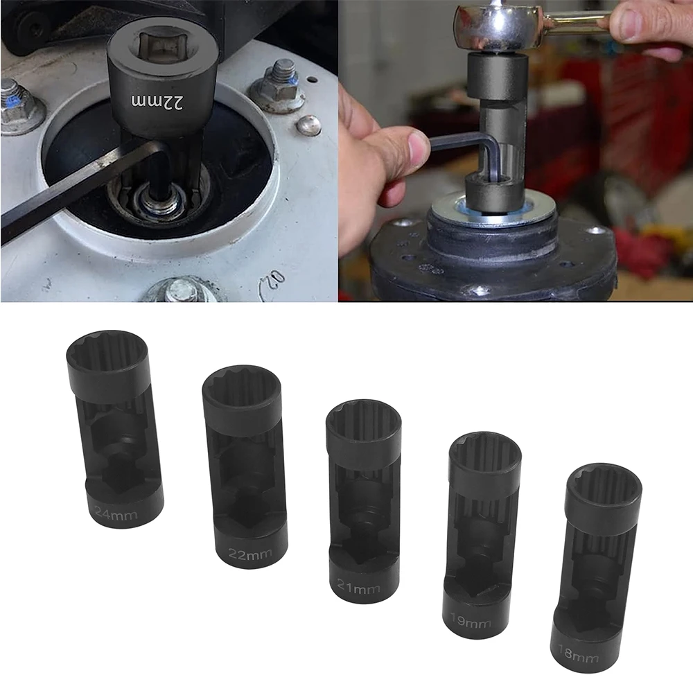 5Pcs 12 Point Suspension Strut Socket Chrome Vanadium Steel Strut Nut Socket Set 1/2in Drive 1824mm for Car Repair Tool