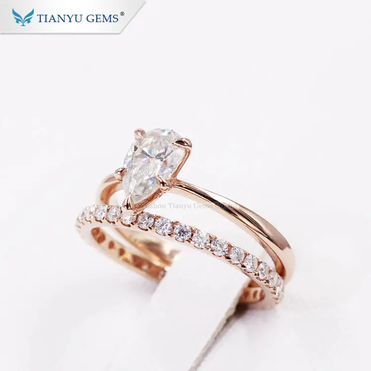 Комплект ювелирных изделий Tianyu из розового золота 14 к 18 К для женщин, обручальное кольцо с бриллиантом жемчуга и муассанитом