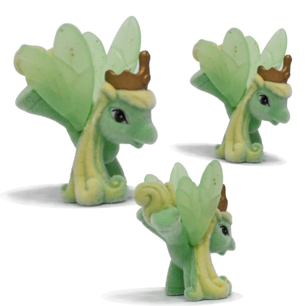 WJ2401 Mini Pony Doll Toy with Green Wings Anime Flying Horse Figurine Safe Flocked PVC for Children