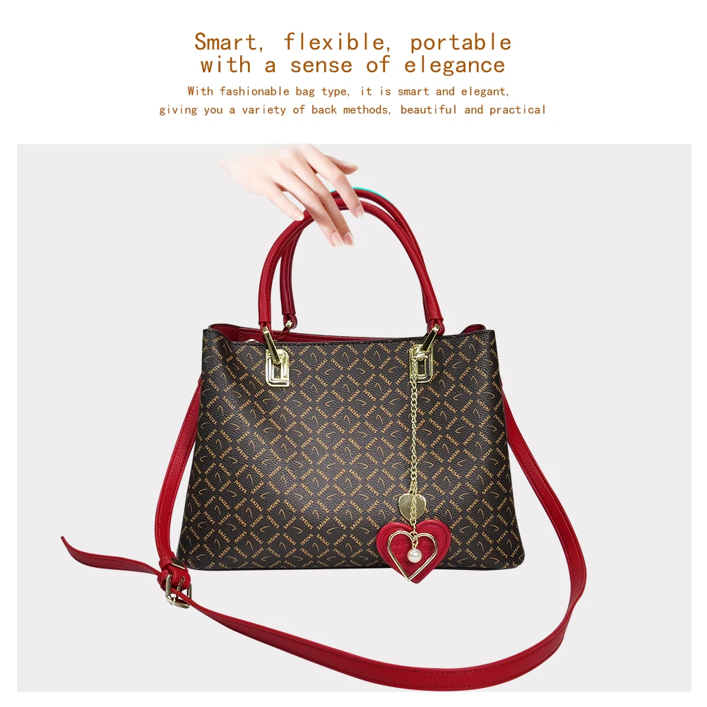 Big Capacity Adjustable Strap Shoulder  Handle Bag Business Office Lady Leather Handbags Flower Vase Females Handbag