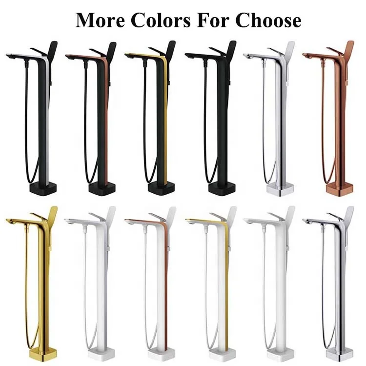 Contemporary Floor Mounted Matt Black Freestanding Bathtub Faucet Shower Bath Taps
