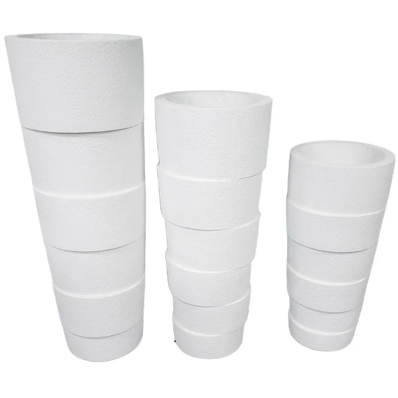Hand Carved Tall Cylinder White Fiberglass Flower Pot Resin  Planters Pots for inside outside decor