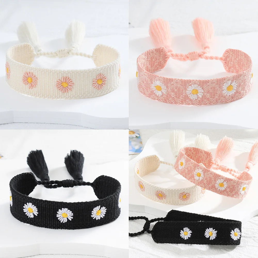 Cute Flower Daisy logo Fashion embroidered bracelet Designer Tassel Bracelet Wristband Color Personalized Name Wrist Band