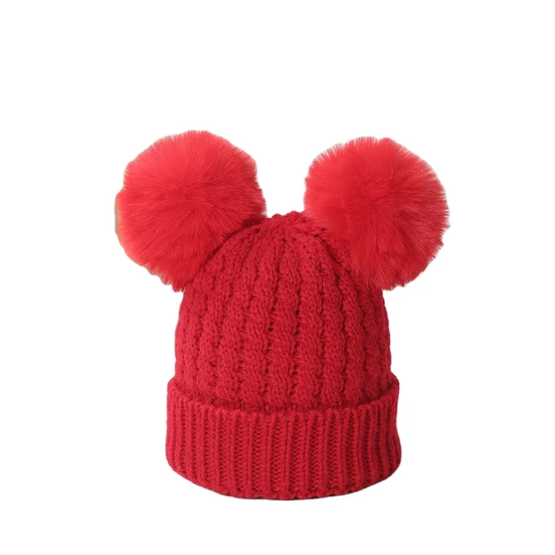 Новинка для новорожденных; Пушистые шарики помпоном однотонные теплые, милые, миленькие в японском стиле милые шапочки подарки для малышей и детей постарше теплая зимняя одежда для мальчиков и девочек; Вязаные шапки