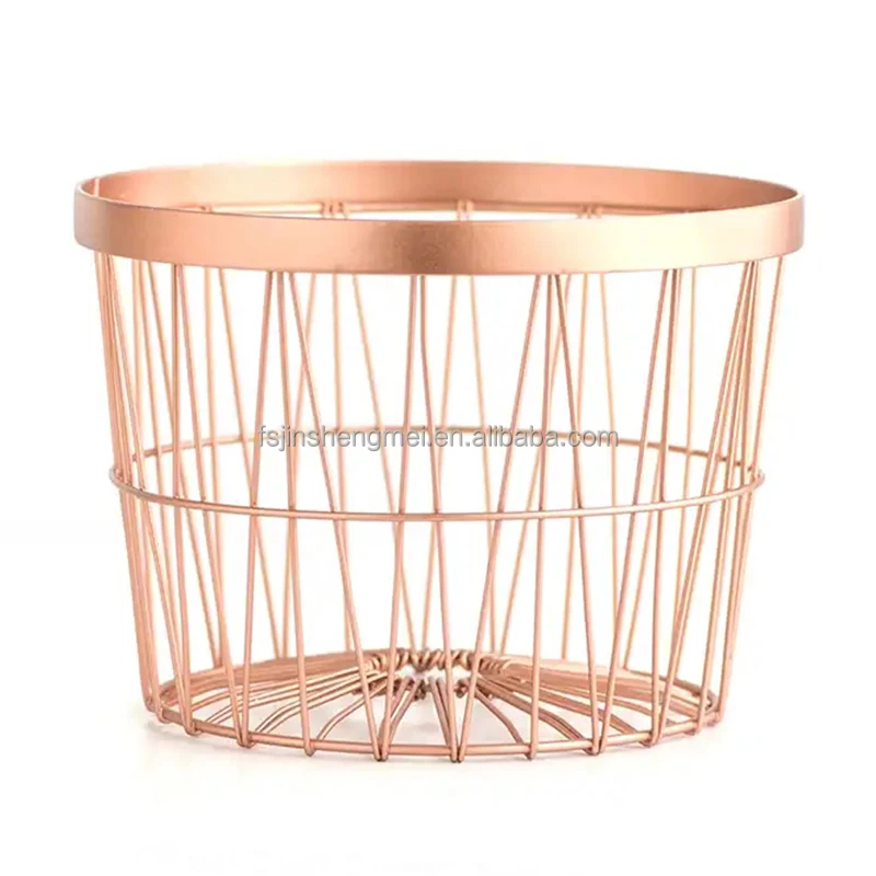 Elegant Rose Gold Plating Round Shape Wire Mesh Metal Storage Basket Pen Container Multi-Function Cosmetic Makeup Brush Holder