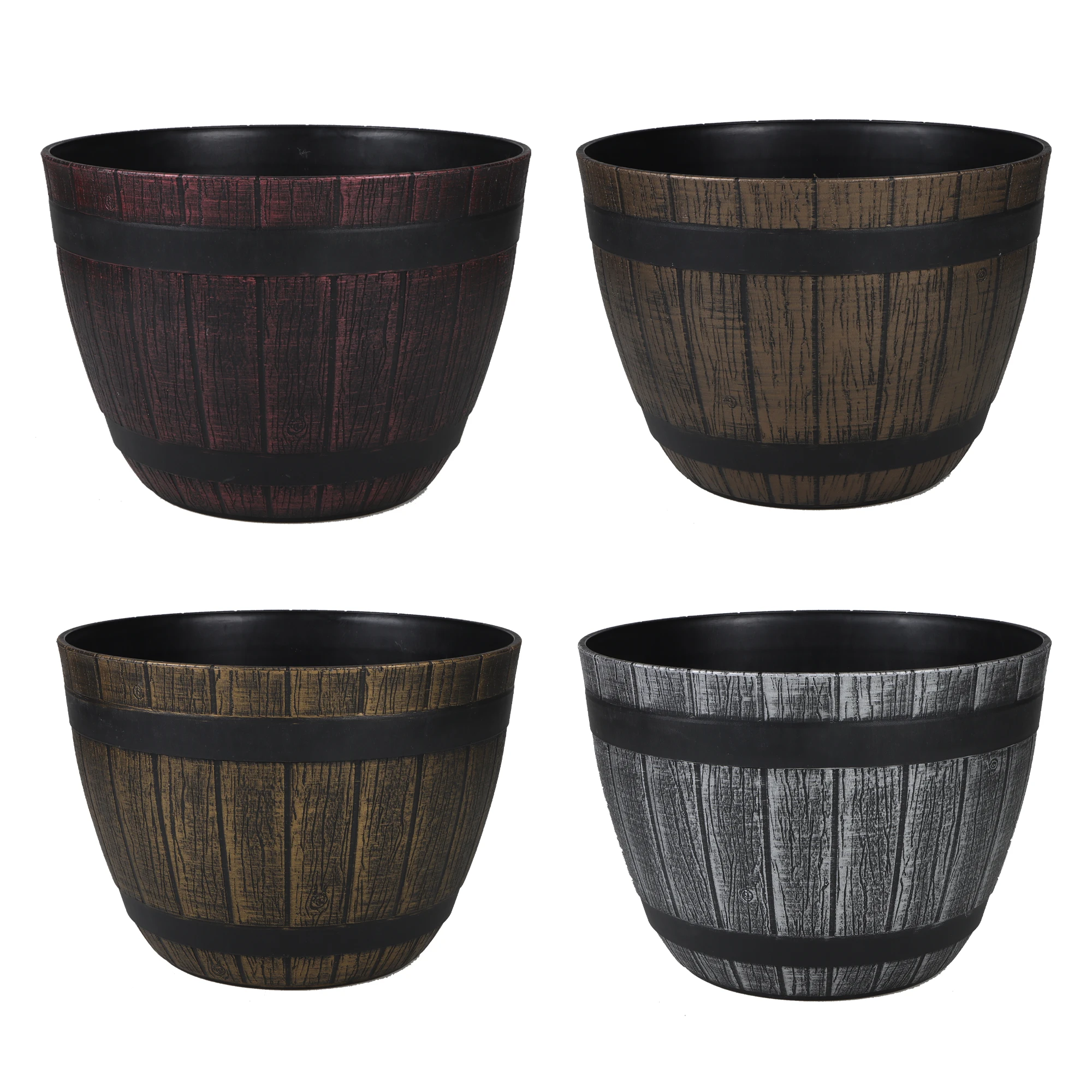 13/15/17/20 Inch Wine Barrel Design Flower Pots Whiskey Barrel Planters with Drainage Holes for Herbs & Cacti for Garden & Home
