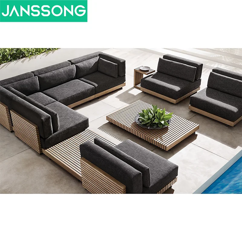 Myanmar wooden furniture garden set deep seating design solid wood teak modular sofa set