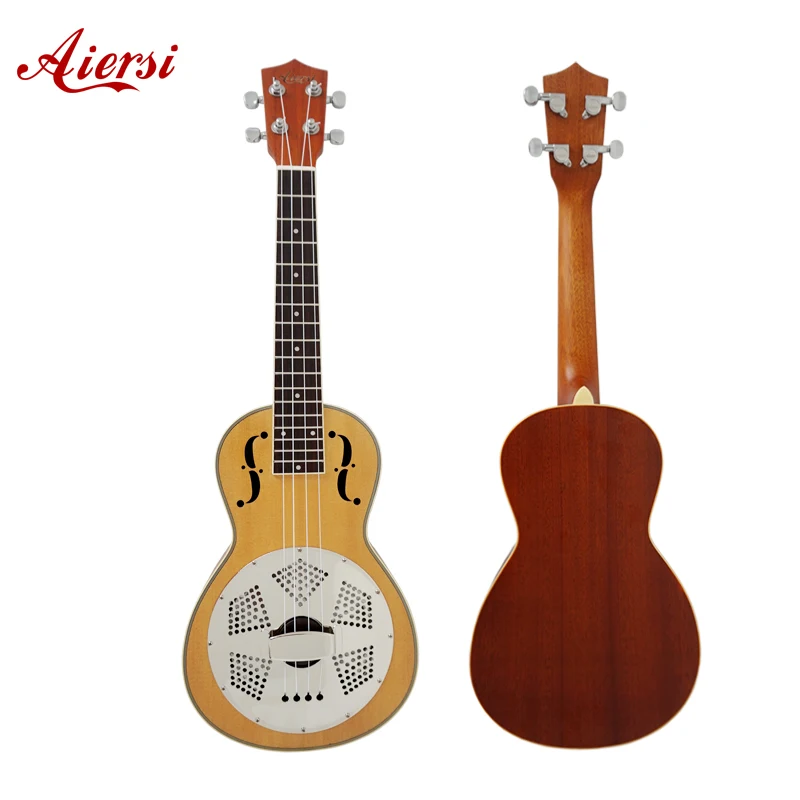 Aiersi brand China made 26 Inch Tenor F Holes Spruce Top Resonator Ukulele travel guitar with case