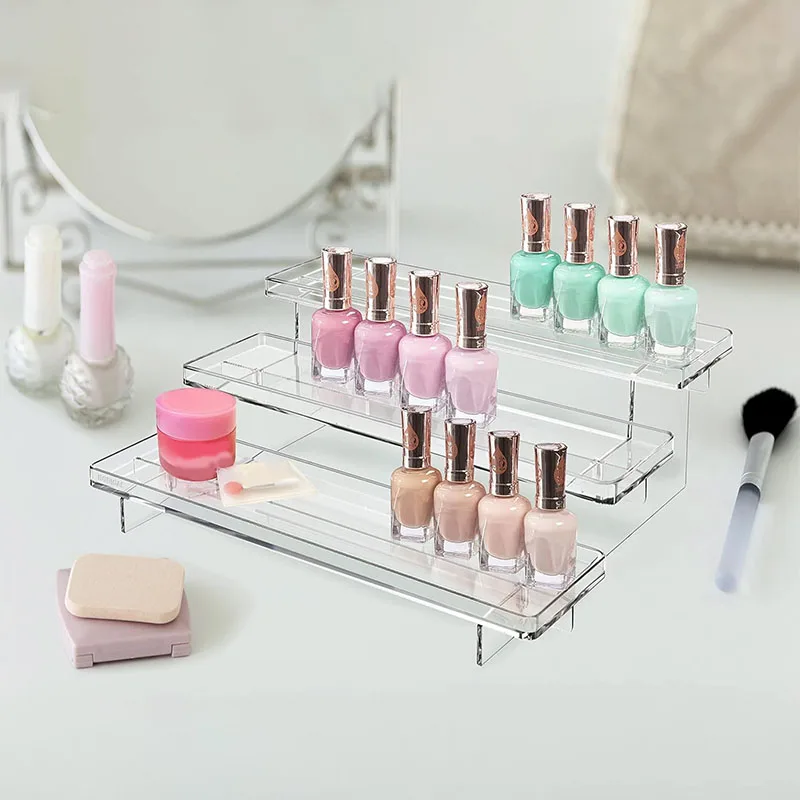 3 Tiers Transparent Acrylic Risers Whole Makeup Display Riser Custom 12x2.95x9.5inch Acrylic Storage Organizer Display Stands