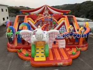 Kids Outdoor Huge Inflatable Circus Playground Interactive Inflatable Amusement Park With Bouncer and Slide For Kids and Adults