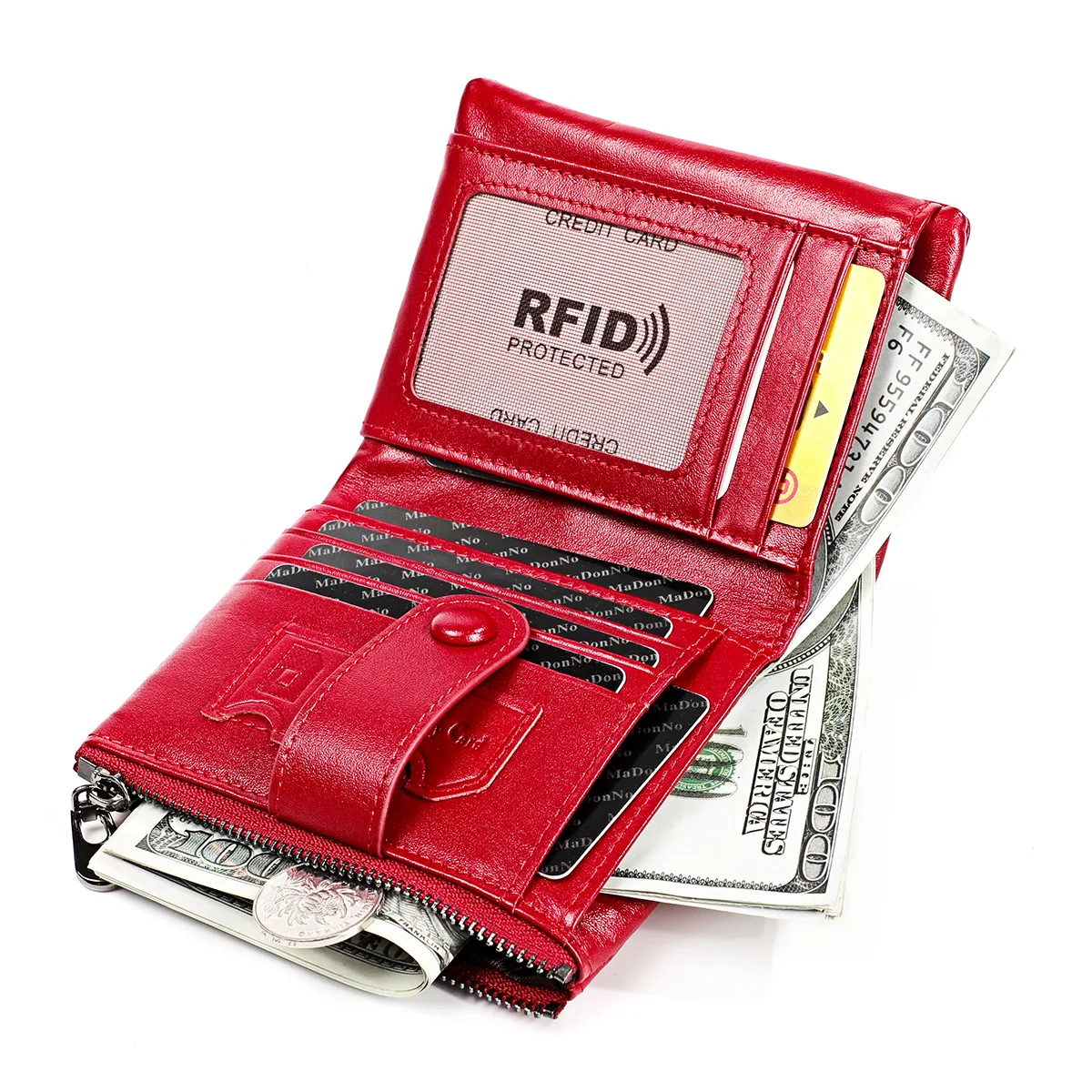 Wallet Men Slim Money Clip Anti Rdif Wallet Zipper Coin Pocket Leather Wallet